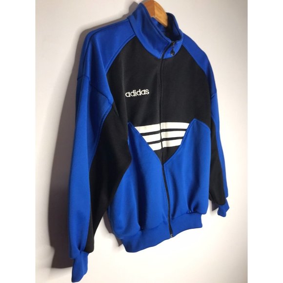 Adidas Men’s Small Track Jacket Trefoil Logo Collar Black Blue - Picture 2 of 9